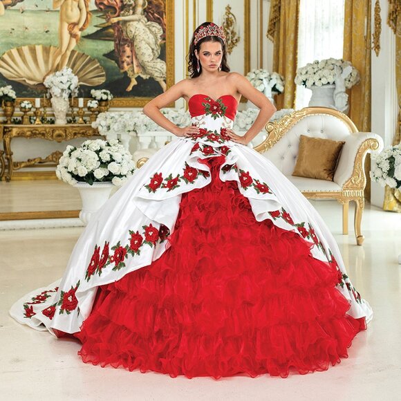 New Strapless Floral Lace Embellished Quinceanera Gown w/ Lace Up Back DQ 1934 - Picture 3 of 8